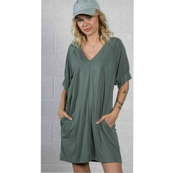 LAST 1❗VERY J Nordstrom Chic Oversized Black Shirt Dress - Picture 3 of 13